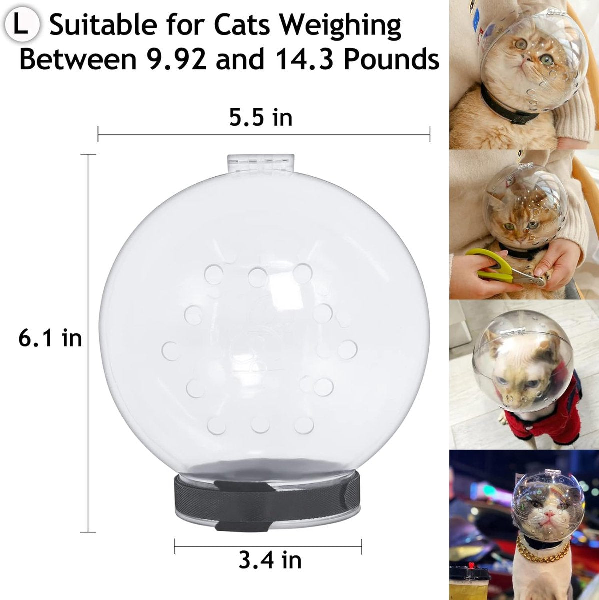 Cat muzzle - With breathable hood - Adjustable astronaut helmet for kittens - Prevents your pet from gnawing at and licking its fur - Spherical face mask - Suitable for aggressive cats (L)