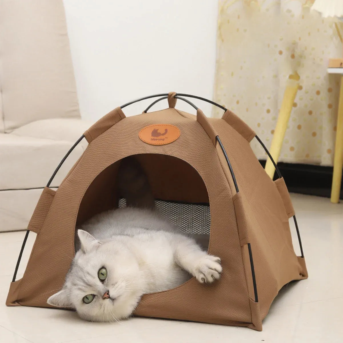 Folding Camping Pet Tent for Cats Puppy Bed Indoor Cat Nest Dog Cave Style House - Grey
