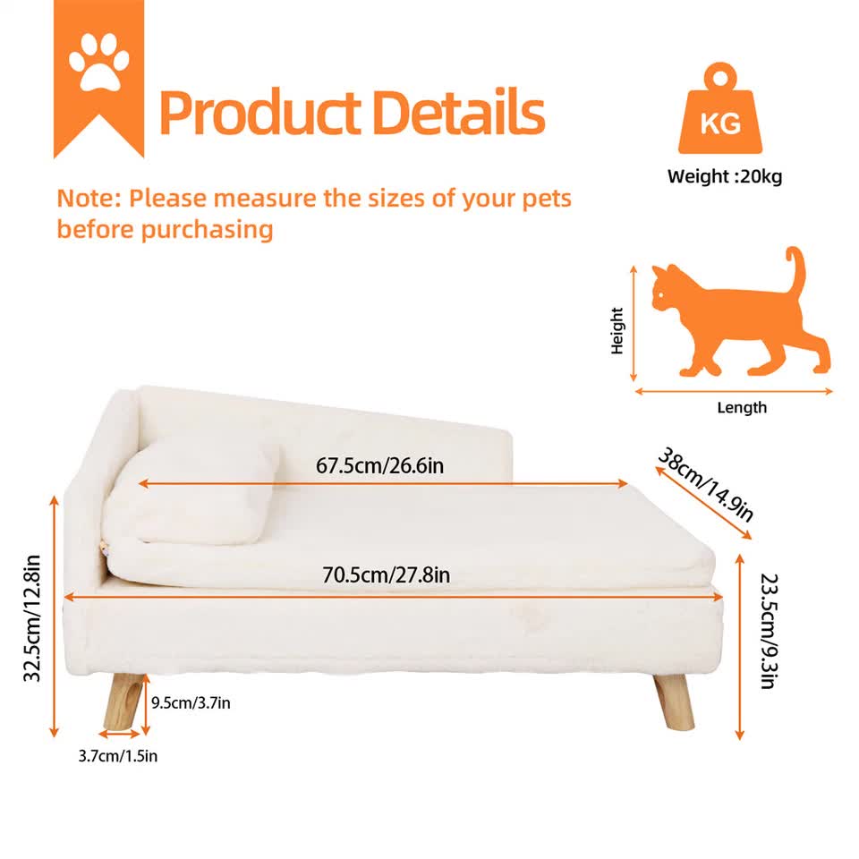 Luxurious Rectangular Pet Sofa Bed with Anti-Skid Base