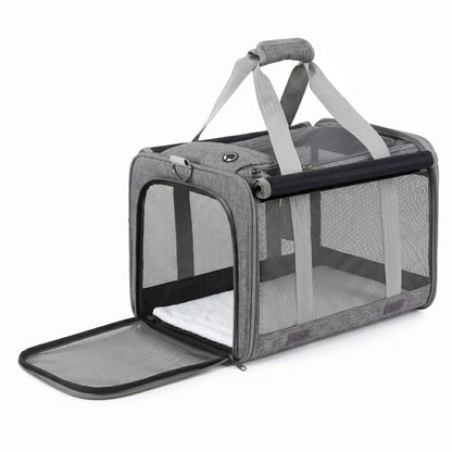 i.Pet Pet Carrier Bag Foldable Dog Cat Durable Crate Travel Cage Portable Car Kennel Grey