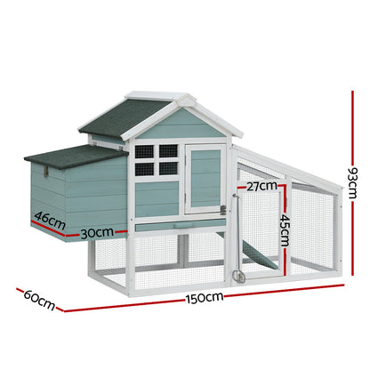 i.Pet Chicken Coop Rabbit Hutch 150cm x 60cm x 93cm Large Chicken Coop House Run Cage Wooden
