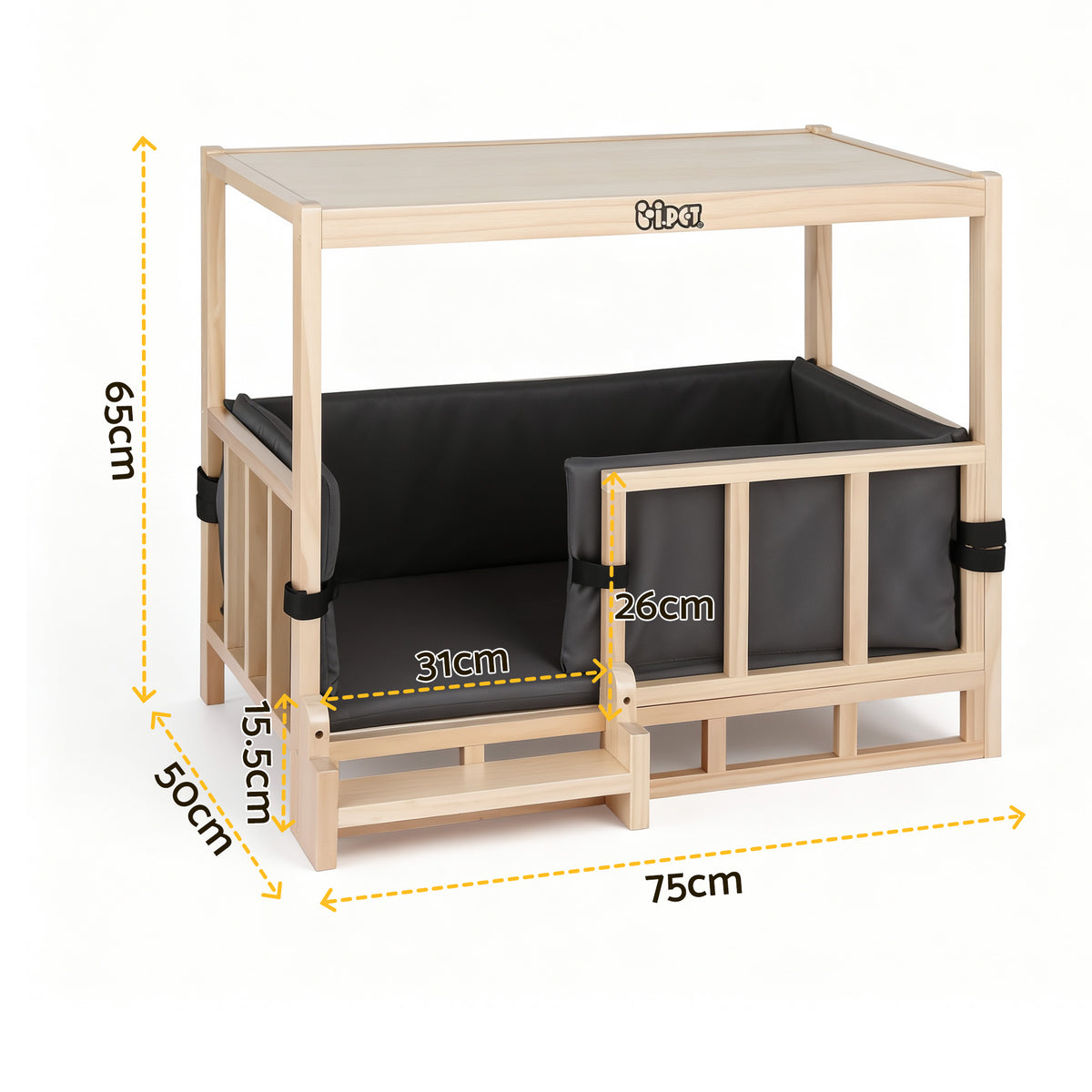 i.Pet 2in1 Dog Kennel Crate Furniture Grey Bedding Wooden House Indoor