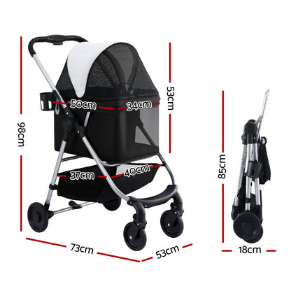 i.Pet Pet Stroller Pram Dog Cat Carrier Cage Large Travel Pushchair Foldable 4 Wheels