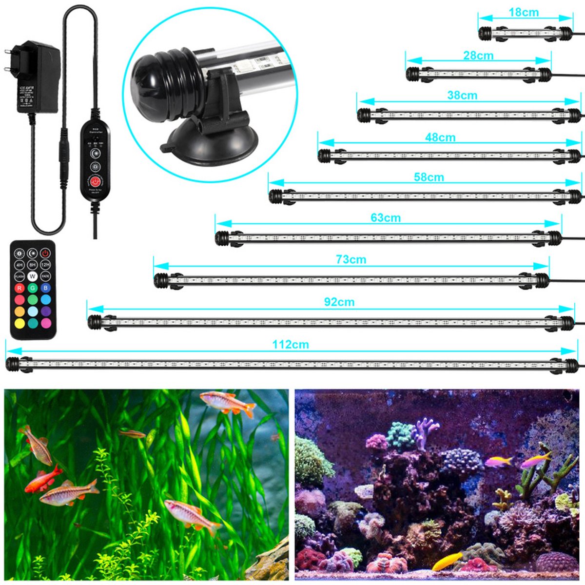 RGB Aquarium Light with Controller - Length 48.5 cm - 5.4 Watt - Aquarium Lamp - Aquarium Lamp - Aquarium Lamp - Dimmable