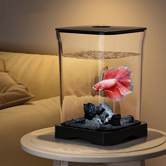 Darzheoy Small Fish Tank Kit, Desktop Fish Tank, Mini Aquarium with Led Light Decoration, Small Aquarium Starter Kits Desktop Room Decor, for Home, Office, Decorative Desktop Black