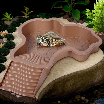 Darzheoy Reptile Bathing Pool Turtle Bath Amphibians Accessories with Ramp Tortoise Feeder Lizards Habitat for Tortoise Scorpion Snake A