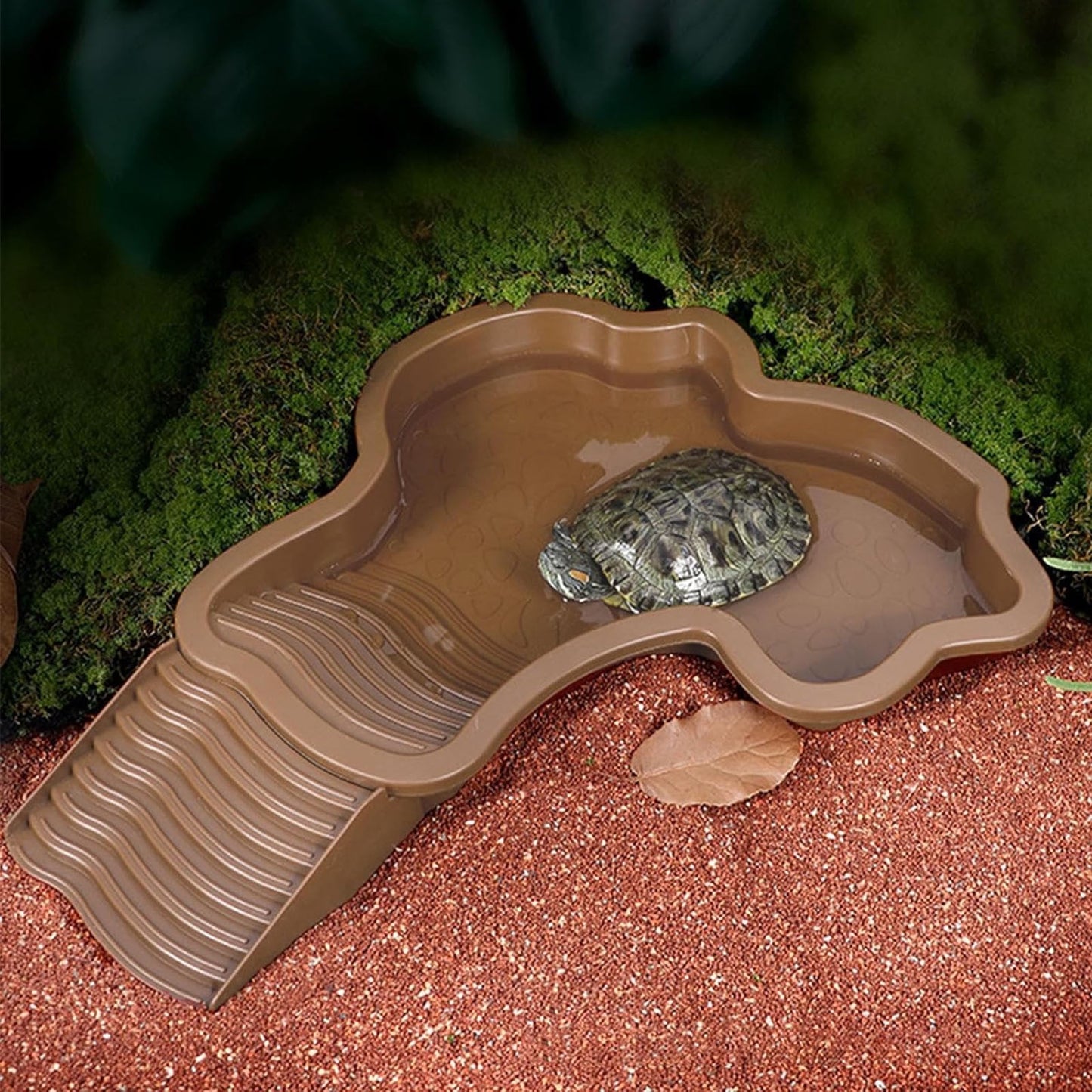 Darzheoy Reptile Bathing Pool Turtle Bath Amphibians Accessories with Ramp Tortoise Feeder Lizards Habitat for Tortoise Scorpion Snake A