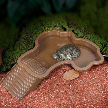 Darzheoy Reptile Bathing Pool Turtle Bath Amphibians Accessories with Ramp Tortoise Feeder Lizards Habitat for Tortoise Scorpion Snake A