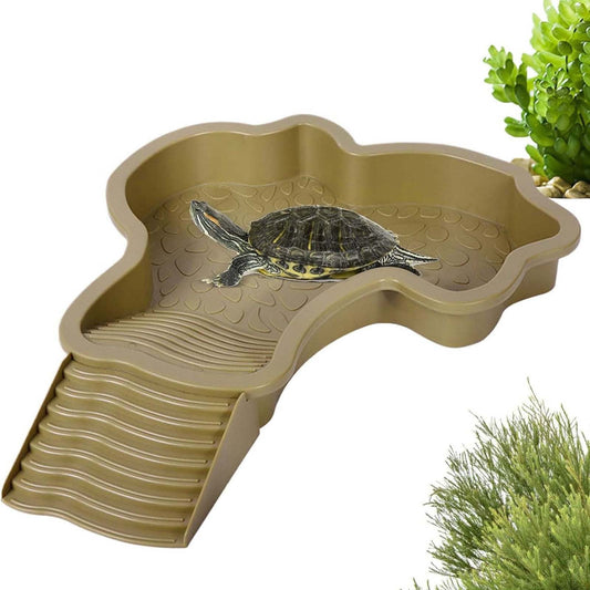 Darzheoy Reptile Bathing Pool Turtle Bath Amphibians Accessories with Ramp Tortoise Feeder Lizards Habitat for Tortoise Scorpion Snake B