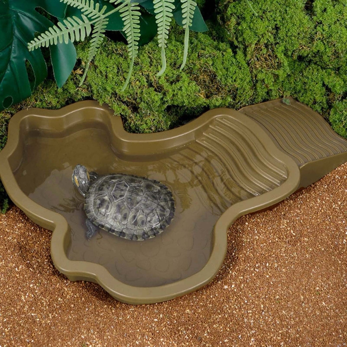Darzheoy Reptile Bathing Pool Turtle Bath Amphibians Accessories with Ramp Tortoise Feeder Lizards Habitat for Tortoise Scorpion Snake B