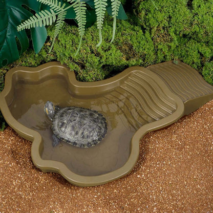 Darzheoy Reptile Bathing Pool Turtle Bath Amphibians Accessories with Ramp Tortoise Feeder Lizards Habitat for Tortoise Scorpion Snake B