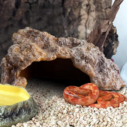 Reptile Hide Cave, Large Resin Bearded Dragon Hideout Rock Caves Snake Hide, Natural Terrarium Habitat Decor Ornament for Leopard Gecko Lizard Turtle Frog,  (S)