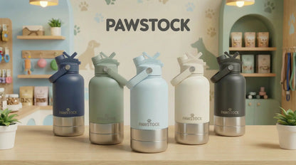Pawstock 3-in-1 Insulated Dog Water Bottle with Dual Bowls – 1L Stainless Steel Travel Bottle-Aqua