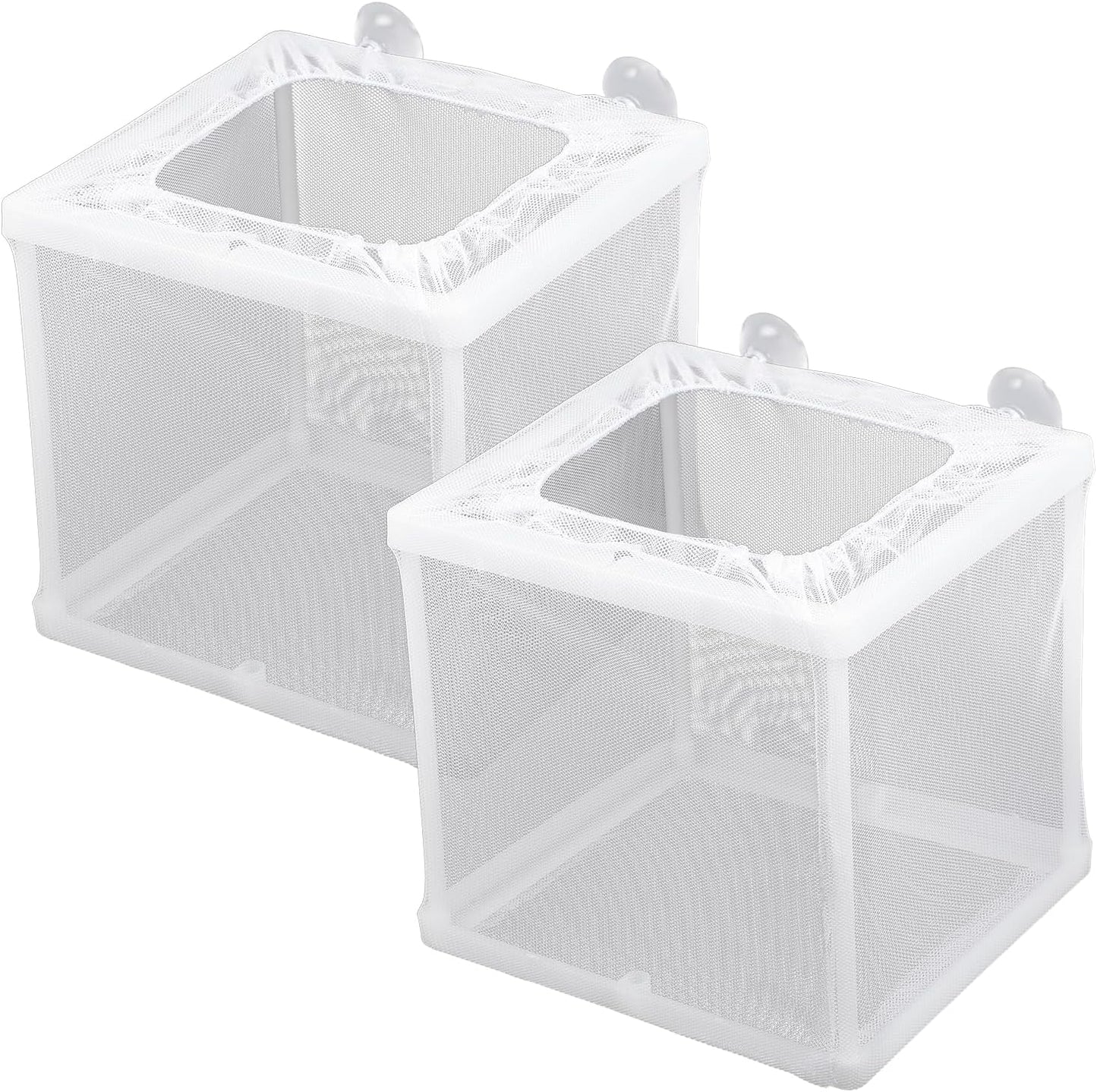 2 Pack Fish Incubator Mesh Box Aquarium, 6.3" x 5.51" x 5.91" Breeder Box for Fish Tank White Nylon Mesh Fishes Breeder Boxes for Aquarium Juvenile Fishes Separation Net Fry Hatchery with Suction Cups