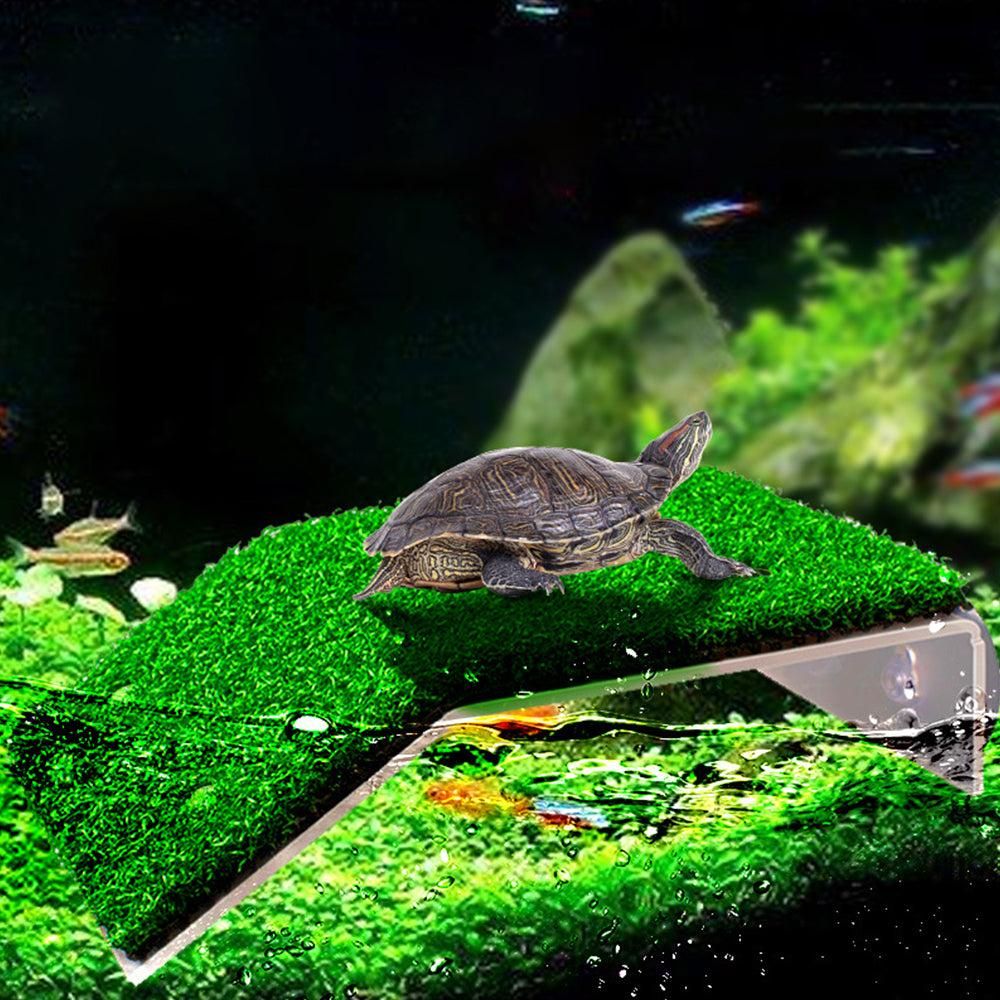 Turtle Basking Platform Simulation Grass Turtle Ramp for Fish Tank Aquarium - S