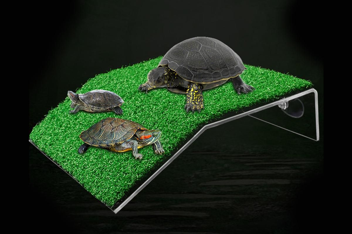 Turtle Basking Platform Simulation Grass Turtle Ramp for Fish Tank Aquarium - S