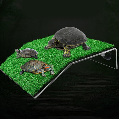 Turtle Basking Platform Simulation Grass Turtle Ramp for Fish Tank Aquarium - M