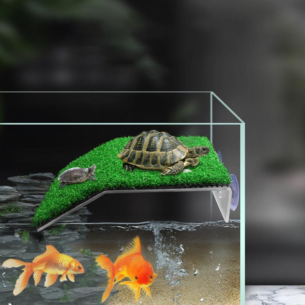 Turtle Basking Platform Simulation Grass Turtle Ramp for Fish Tank Aquarium - M