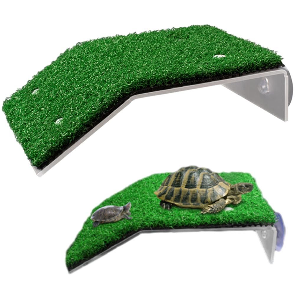 Turtle Basking Platform Simulation Grass Turtle Ramp for Fish Tank Aquarium - L