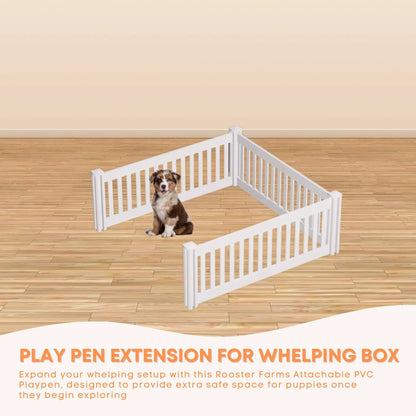 Rooster Farms 1.48m PVC Dog Play Pen Extension for Whelping Box 3 Side Enclosure