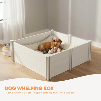 Rooster Farms 1.48m PVC Dog Whelping Box Puppy Birthing Pen - Anti-Crush Rail