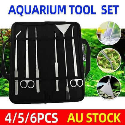 Stainless Steel Aquarium Tool Set Tweezers Scissors Spatula Kit 4 5 6PCS - 6PCS Tool + Bag