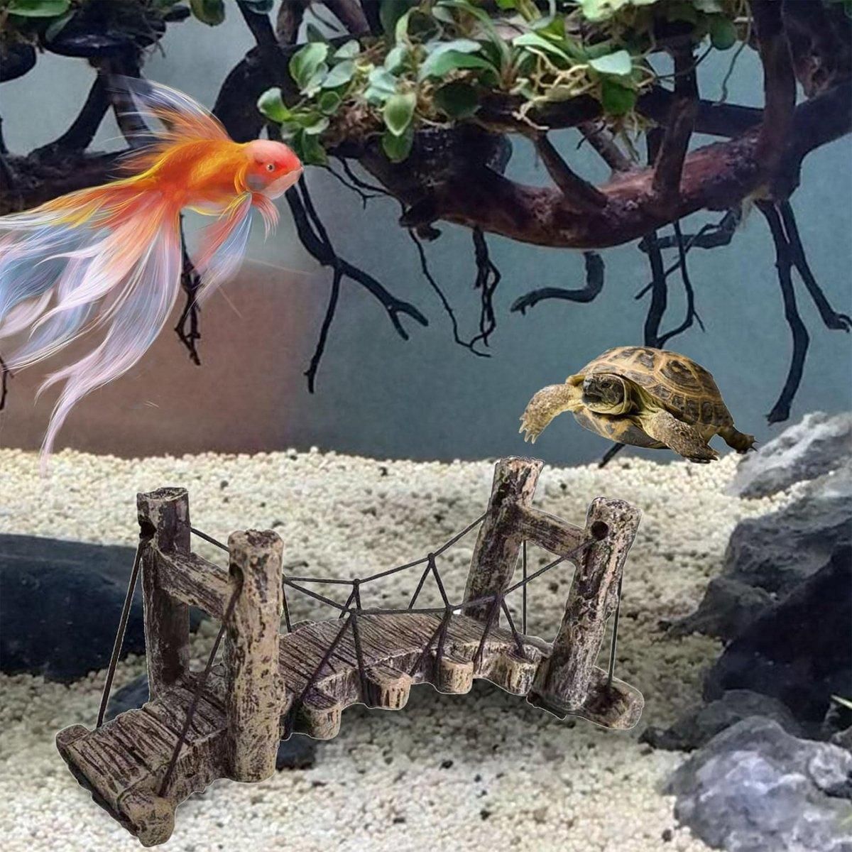 Resin Bridge Aquarium Decoration Fish Tank Accessories Shrimp Tortoise Climbing - Suspension Bridge-S