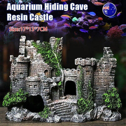 Aquarium Fish Tank Ornament Decor Landscape Ancient Castle Tower Hide Cave Resin