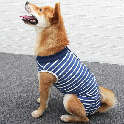Dog Recovery Suit Anti-Lick Wound Protector Pet Clothing Post-Surgery Belly - Stripes-XL