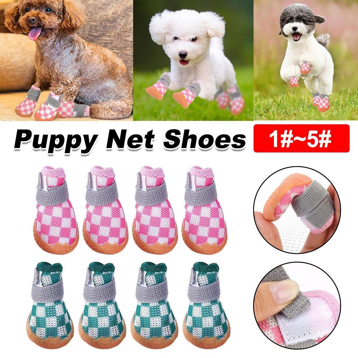 4pcs Breathable Mesh Dog Shoes Small Pets Puppy Paw Protection Summer Boots - Green-1