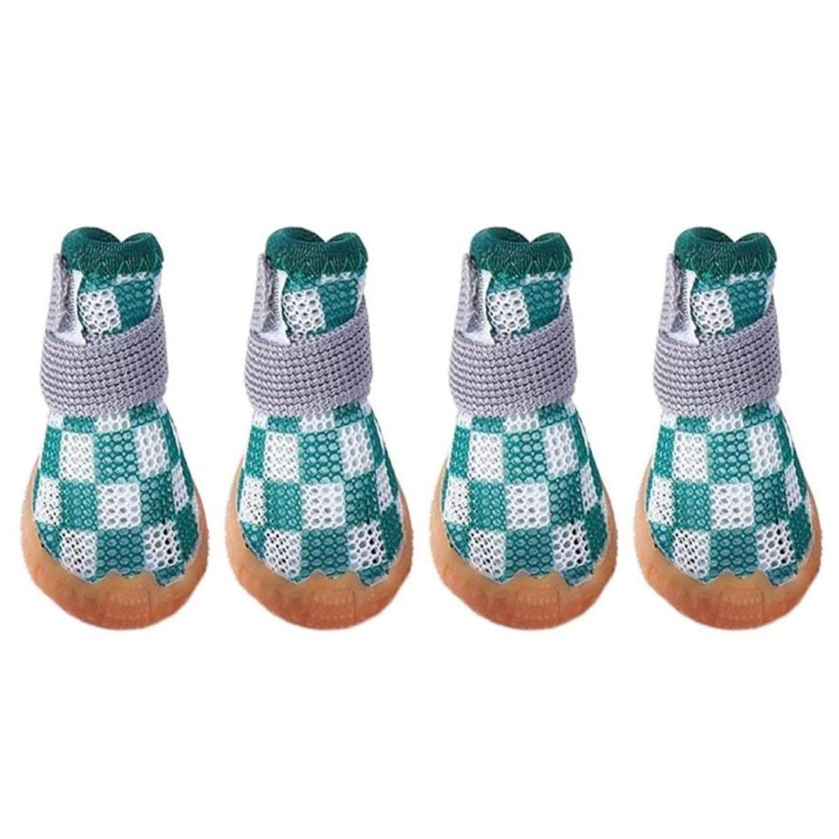 4pcs Breathable Mesh Dog Shoes Small Pets Puppy Paw Protection Summer Boots - Green-1
