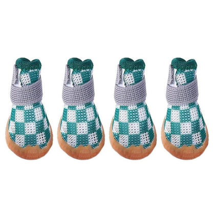 4pcs Breathable Mesh Dog Shoes Small Pets Puppy Paw Protection Summer Boots - Green-1