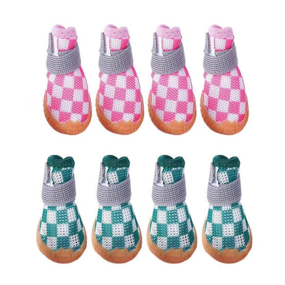 4pcs Breathable Mesh Dog Shoes Small Pets Puppy Paw Protection Summer Boots - Pink-4