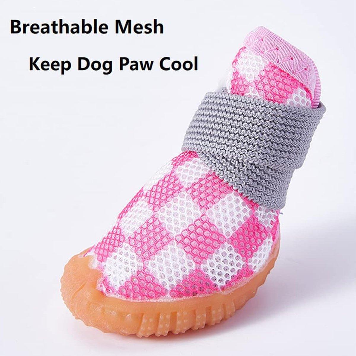 4pcs Breathable Mesh Dog Shoes Small Pets Puppy Paw Protection Summer Boots - Pink-4