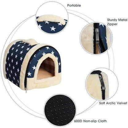 S Size Pet House Kennel Soft Igloo Beds Cave Cat Puppy Bed Warm Cushion Fold - Brick