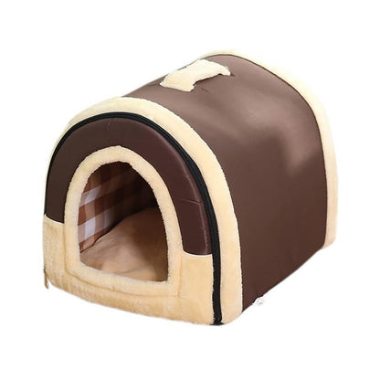 S Size Pet House Kennel Soft Igloo Beds Cave Cat Puppy Bed Warm Cushion Fold - Brick