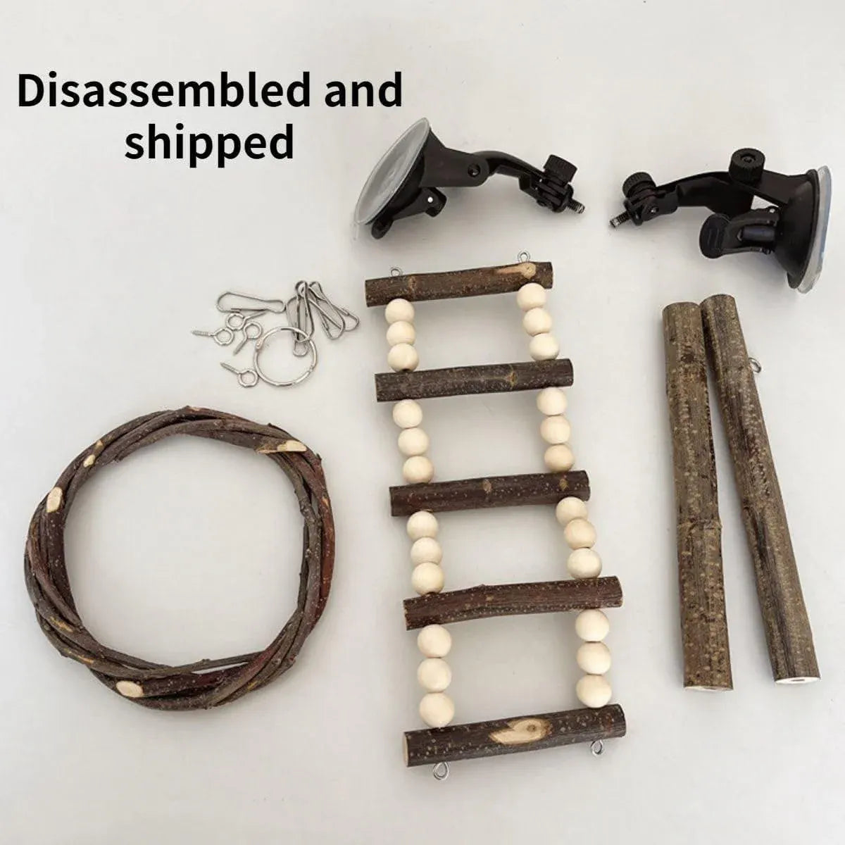 Wooden Parrot Stand Climbing Ladder Swing Toy for Birds Cage Play Accessories - Nut Washer Fixed Type