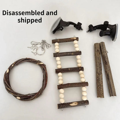 Wooden Parrot Stand Climbing Ladder Swing Toy for Birds Cage Play Accessories - Nut Washer Fixed Type