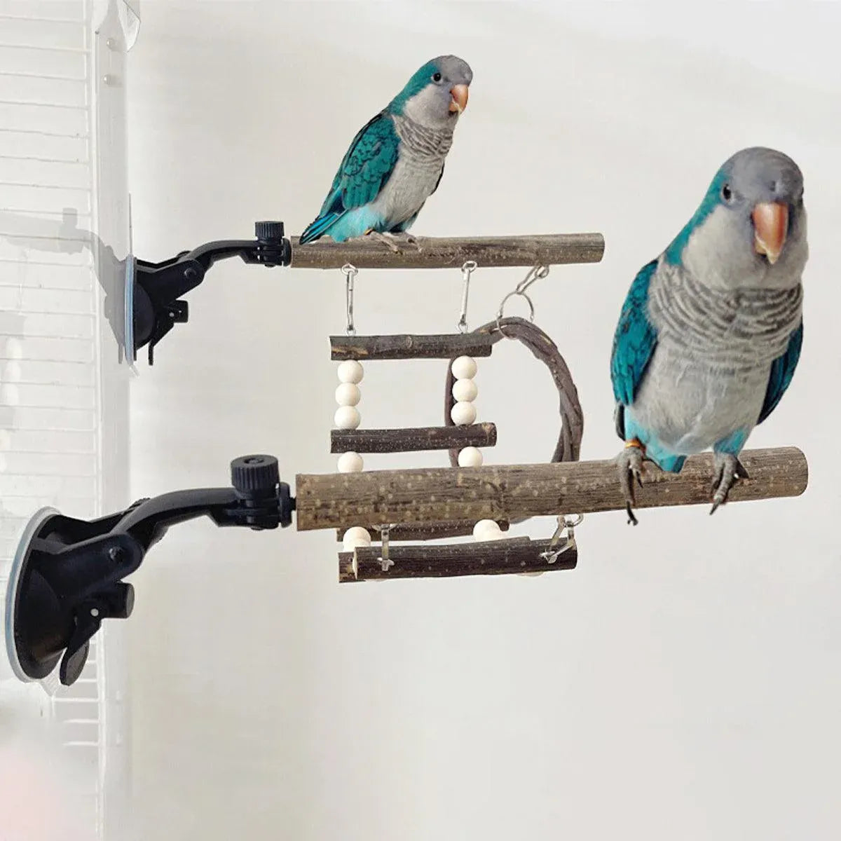 Wooden Parrot Stand Climbing Ladder Swing Toy for Birds Cage Play Accessories - Nut Washer Fixed Type