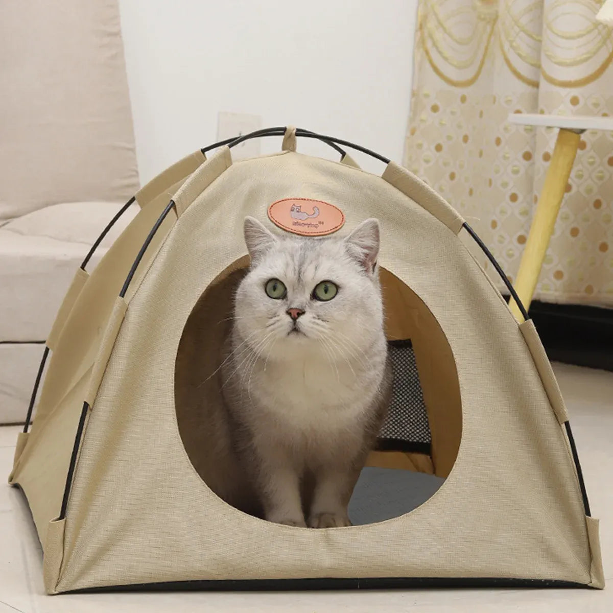 Folding Camping Pet Tent for Cats Puppy Bed Indoor Cat Nest Dog Cave Style House - Grey