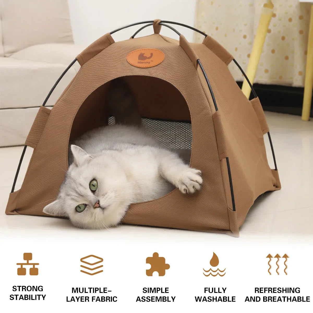 Folding Camping Pet Tent for Cats Puppy Bed Indoor Cat Nest Dog Cave Style House - Grey