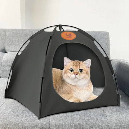 Folding Camping Pet Tent for Cats Puppy Bed Indoor Cat Nest Dog Cave Style House - Grey