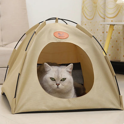 Folding Camping Pet Tent for Cats Puppy Bed Indoor Cat Nest Dog Cave Style House - Grey