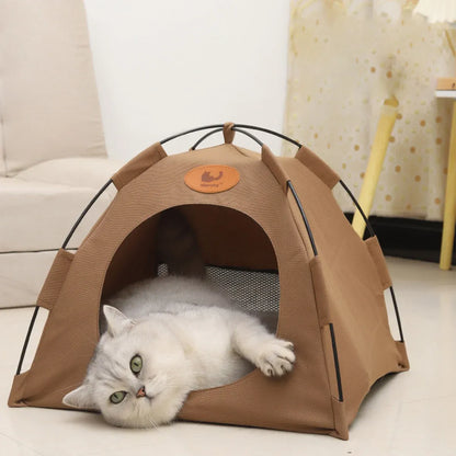 Folding Camping Pet Tent for Cats Puppy Bed Indoor Cat Nest Dog Cave Style House - Grey