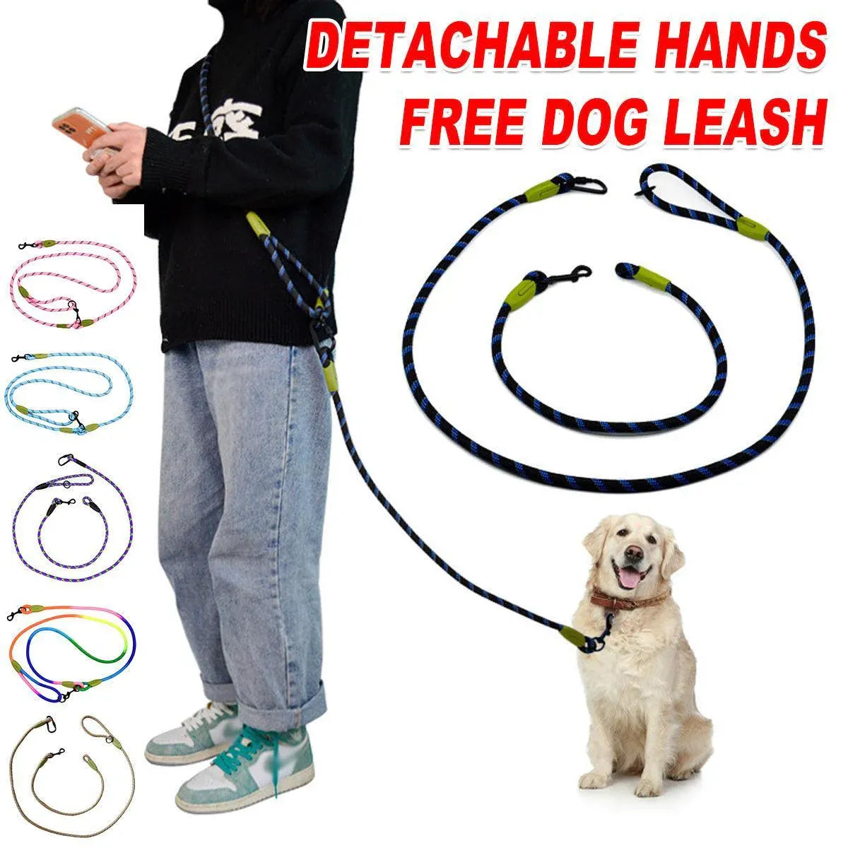 Adjustable Diagonal Dog Walking Leash Hands Free Crossbody Pet Lead Dogs - Black