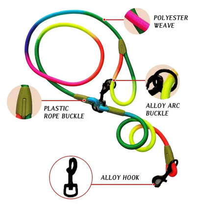 Adjustable Diagonal Dog Walking Leash Hands Free Crossbody Pet Lead Dogs - Pink
