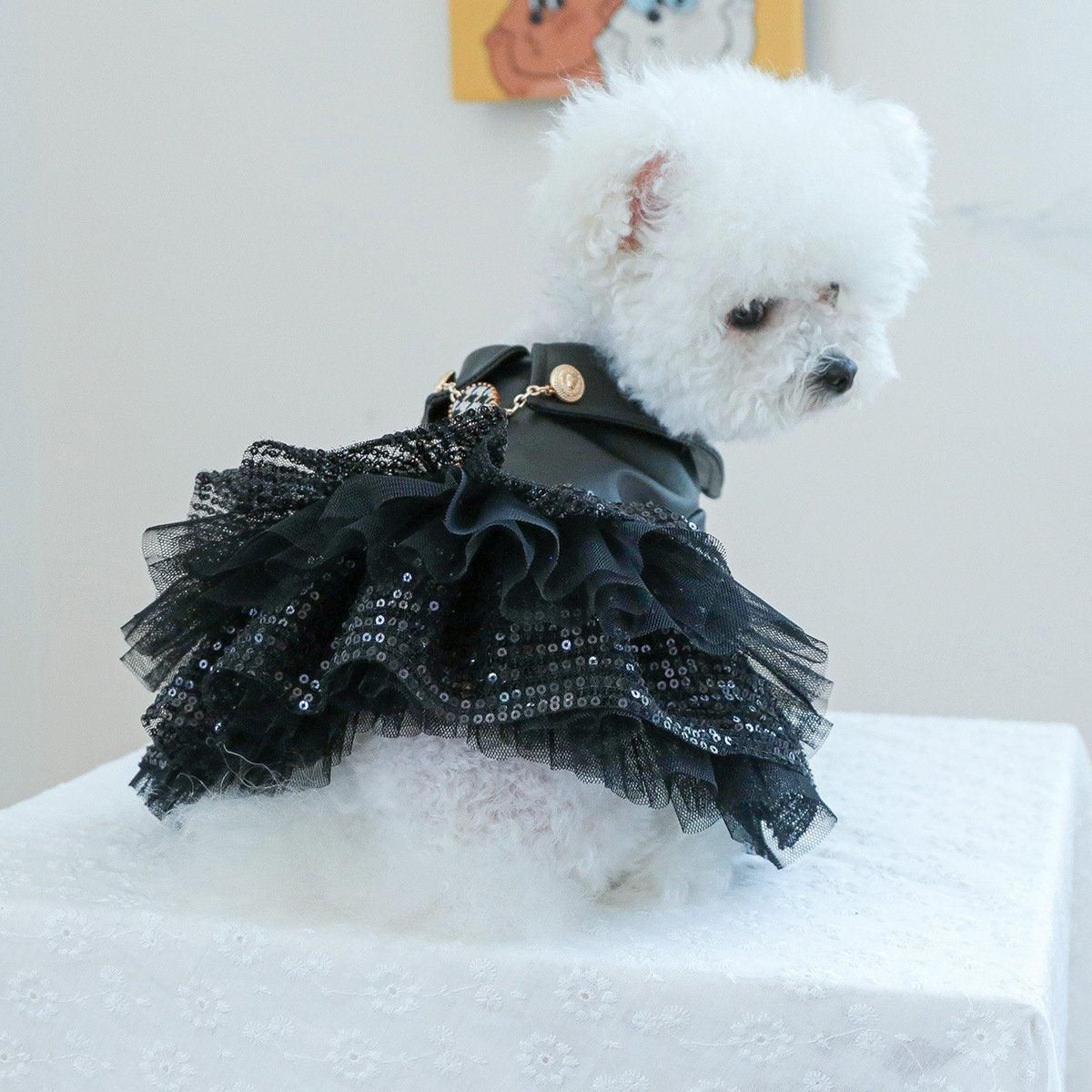 Autumn Winter Pet Dog Cat Dress Faux Leather Sequin Skirt Outfit for Small Dogs - L