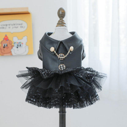Autumn Winter Pet Dog Cat Dress Faux Leather Sequin Skirt Outfit for Small Dogs - M