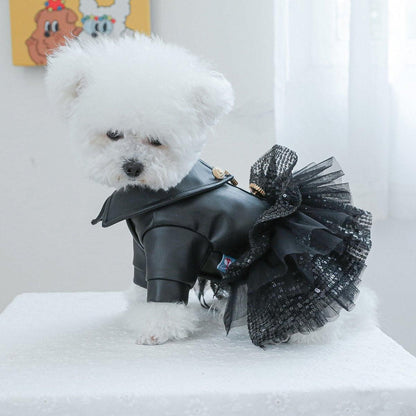 Autumn Winter Pet Dog Cat Dress Faux Leather Sequin Skirt Outfit for Small Dogs - S