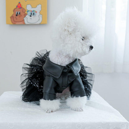 Autumn Winter Pet Dog Cat Dress Faux Leather Sequin Skirt Outfit for Small Dogs - S